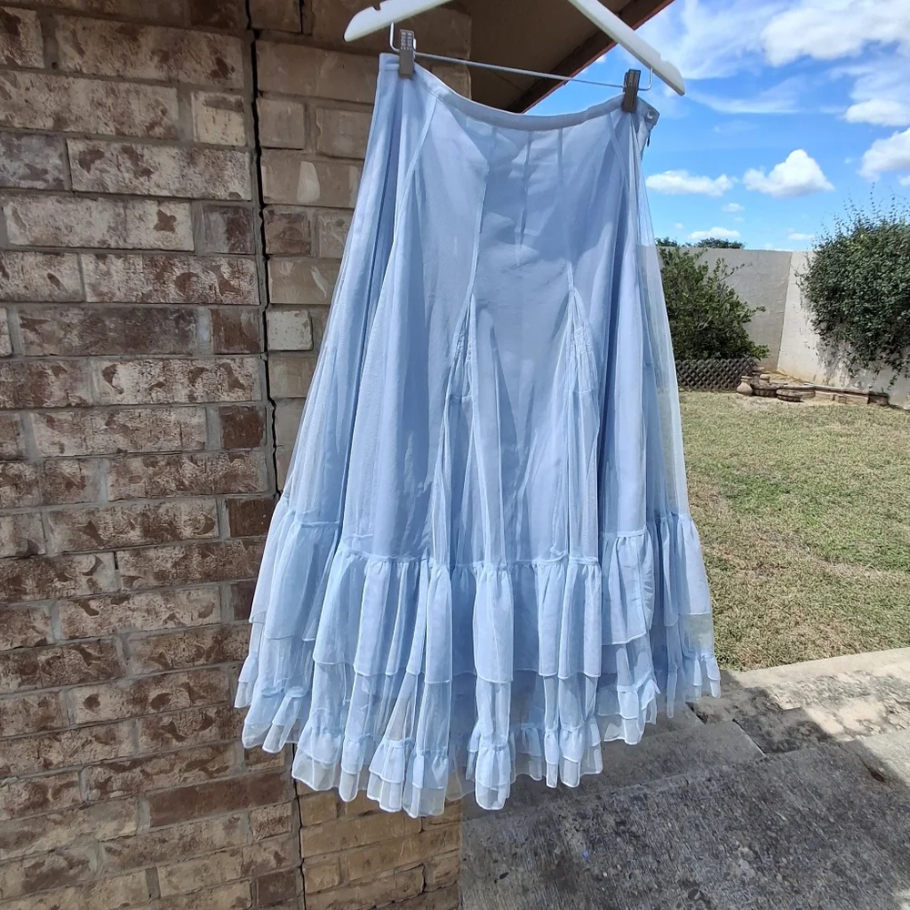Together Blue Chiffon Ruffel Tiered Mesh High-Waisted Maxi Skirt Women Size 12 - Picture 11 of 16